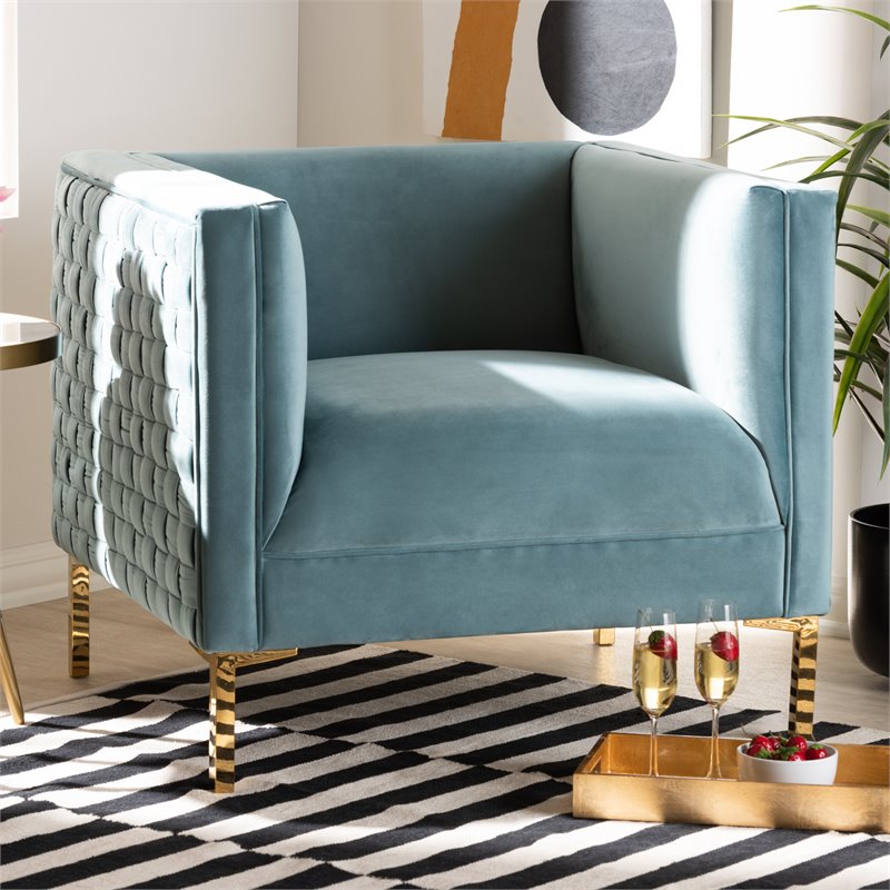 Baxton Studio Seraphin Light Blue Velvet Armchair
