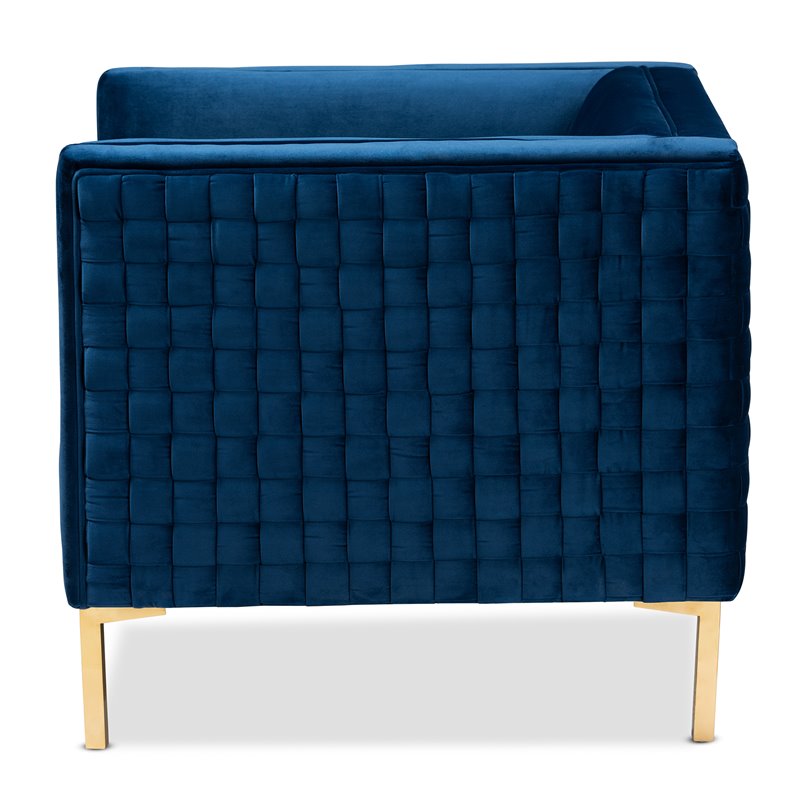 Baxton Studio Seraphin Navy Blue Velvet Gold Finished Armchair