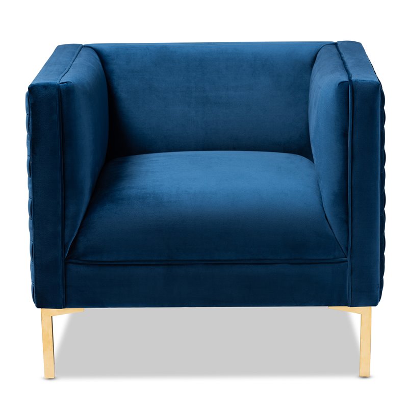 Baxton Studio Seraphin Navy Blue Velvet Gold Finished Armchair
