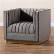 Baxton Studio Aveline Grey Velvet Gold Finished Armchair