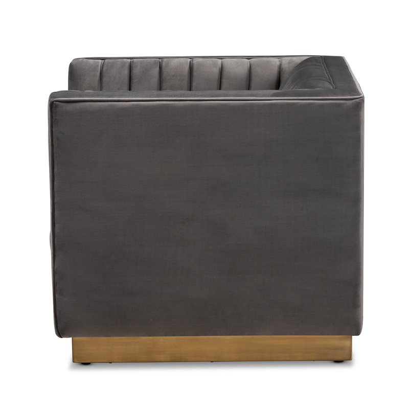 Baxton Studio Aveline Grey Velvet Gold Finished Armchair