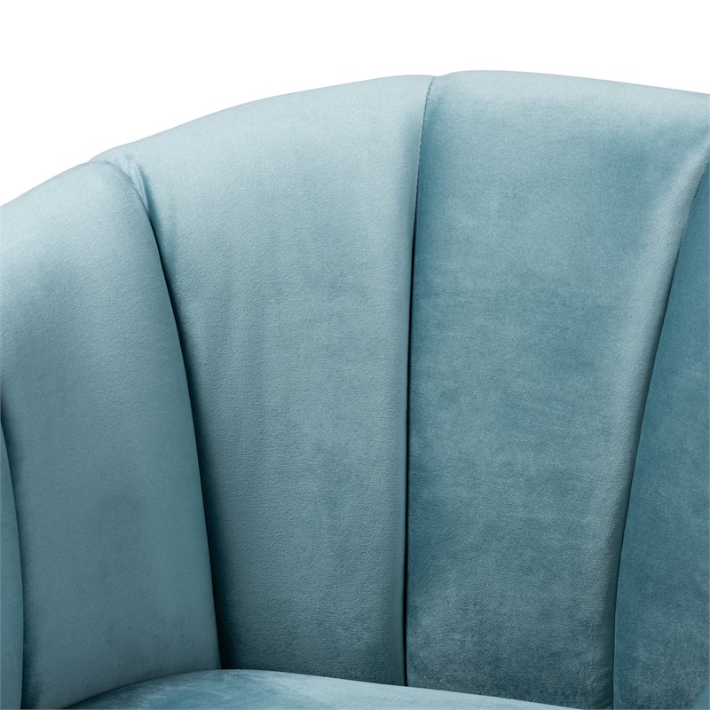 Baxton Studio Clarisse Light Blue Velvet Gold Finished Accent Chair
