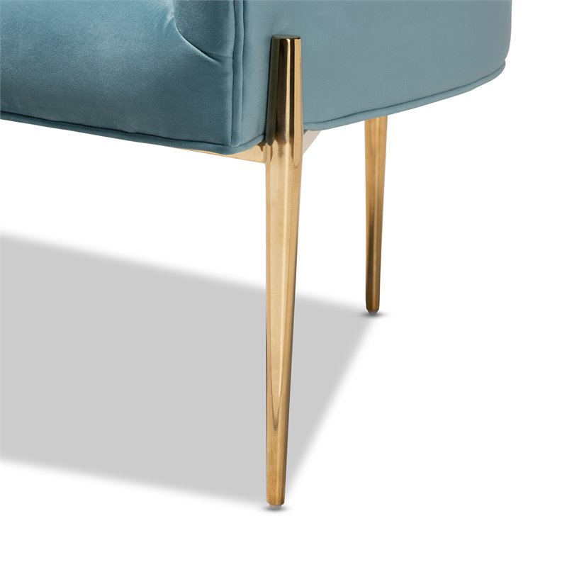 Baxton Studio Clarisse Light Blue Velvet Gold Finished Accent Chair