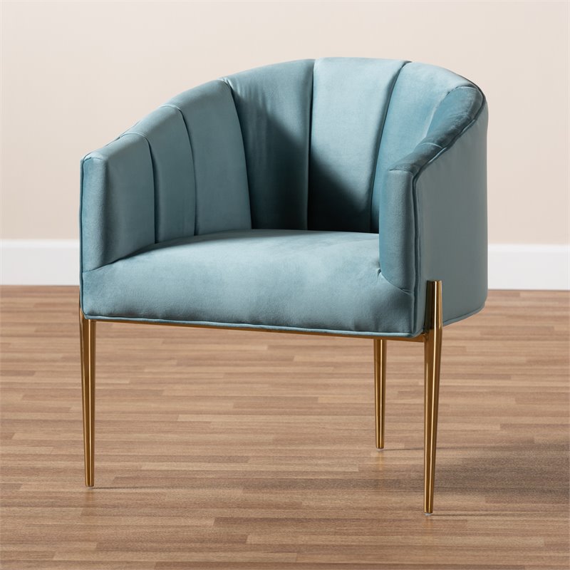 Baxton Studio Clarisse Light Blue Velvet Gold Finished Accent Chair