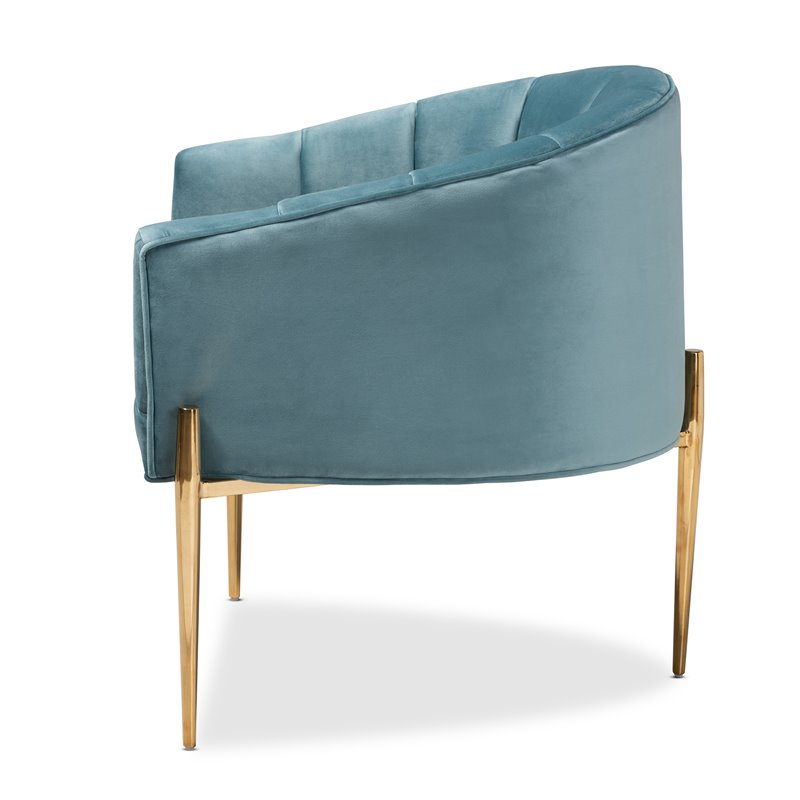 Baxton Studio Clarisse Light Blue Velvet Gold Finished Accent Chair