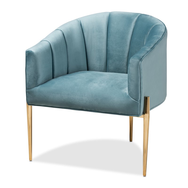 Baxton Studio Clarisse Light Blue Velvet Gold Finished Accent Chair