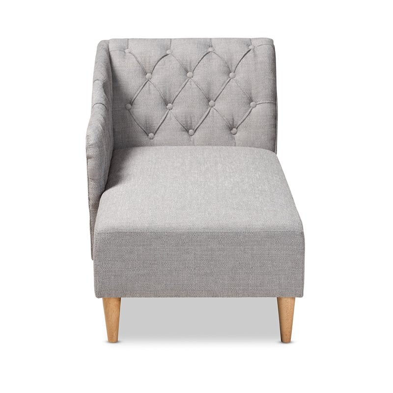 Baxton Studio Emeline  Grey Upholstered Oak Finished Chaise Lounge