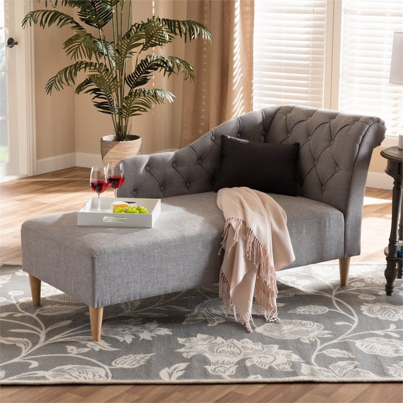 Baxton Studio Emeline  Grey Upholstered Oak Finished Chaise Lounge