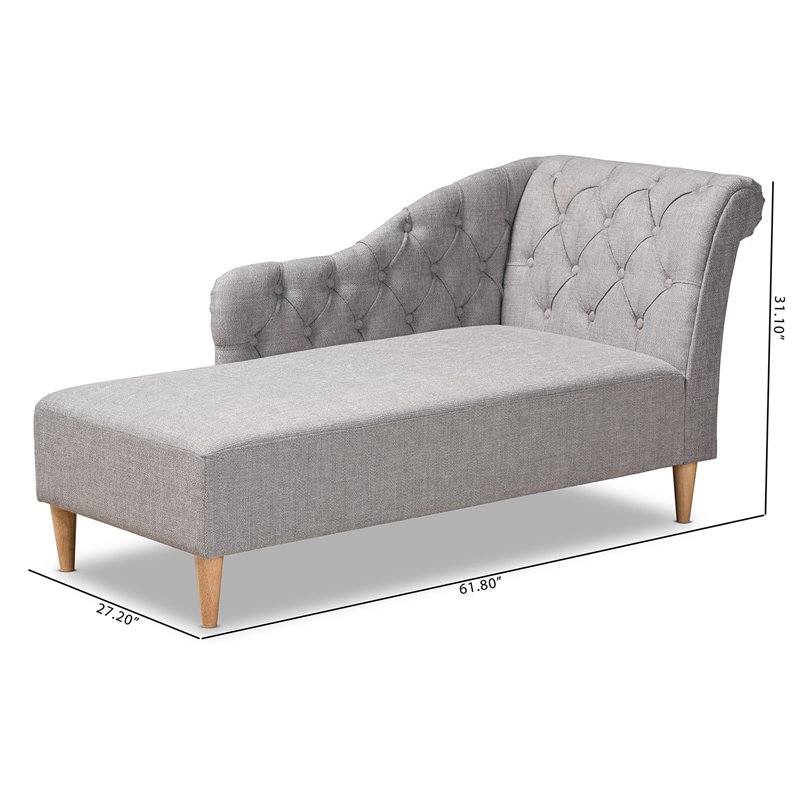 Baxton Studio Emeline  Grey Upholstered Oak Finished Chaise Lounge