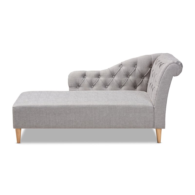 Baxton Studio Emeline  Grey Upholstered Oak Finished Chaise Lounge