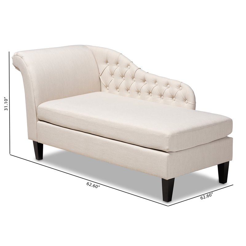 Baxton Studio Florent Beige Upholstered Black Finished Chaise Lounge