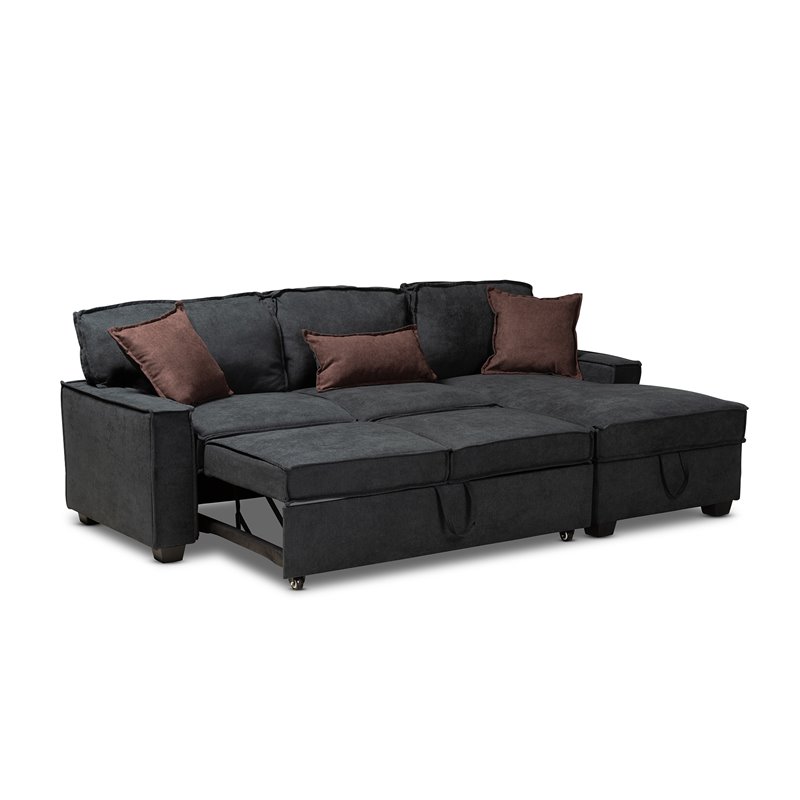 Baxton Studio Emilie Right Facing Convertible Fabric Sectional Sofa Dark Gray 157 21003 9568 Cymx