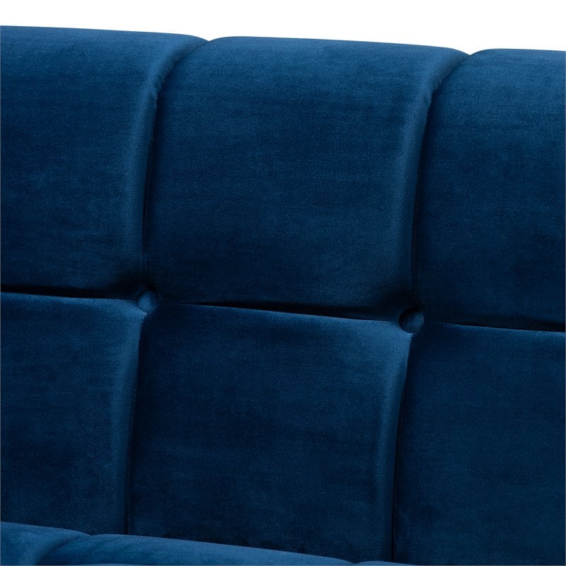 Baxton Studio Modern Loreto Velvet and Gold Finish Sofa in Navy Blue