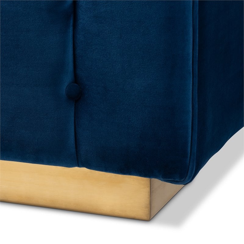 Baxton Studio Modern Loreto Velvet and Gold Finish Sofa in Navy Blue