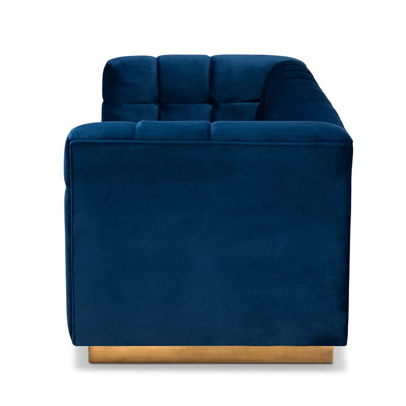 Baxton Studio Modern Loreto Velvet and Gold Finish Sofa in Navy Blue