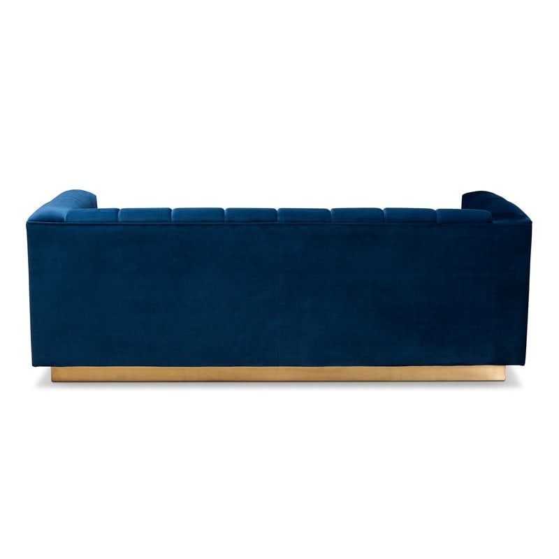 Baxton Studio Modern Loreto Velvet and Gold Finish Sofa in Navy Blue