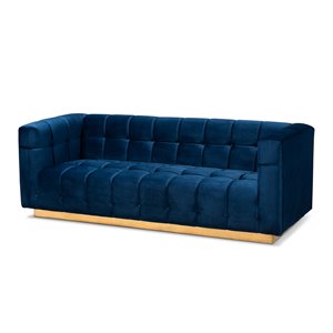 Baxton Studio Modern Loreto Velvet and Gold Finish Sofa in Navy Blue