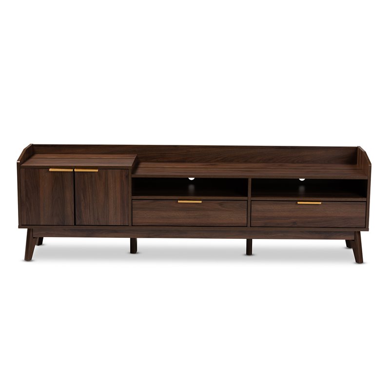 Baxton Studio Mid-Century Lena Wood 70 W TV Stand with Storage in Walnut Brown