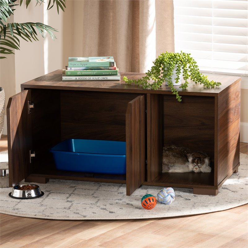 Baxton Studio Jasper Walnut Brown Finished 2-Door Wood Cat House