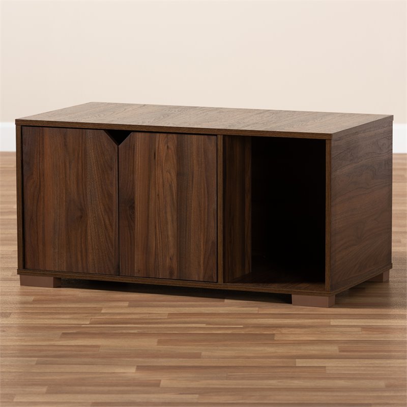 Baxton Studio Jasper Walnut Brown Finished 2-Door Wood Cat House