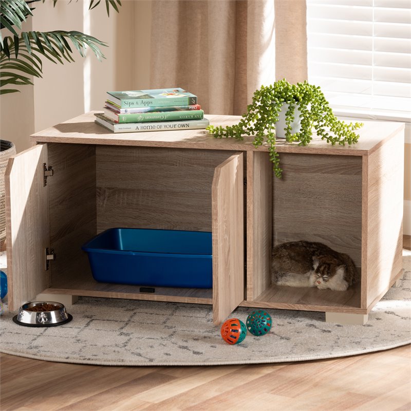 Baxton Studio Jasper Oak Finished 2-Door Wood Cat House