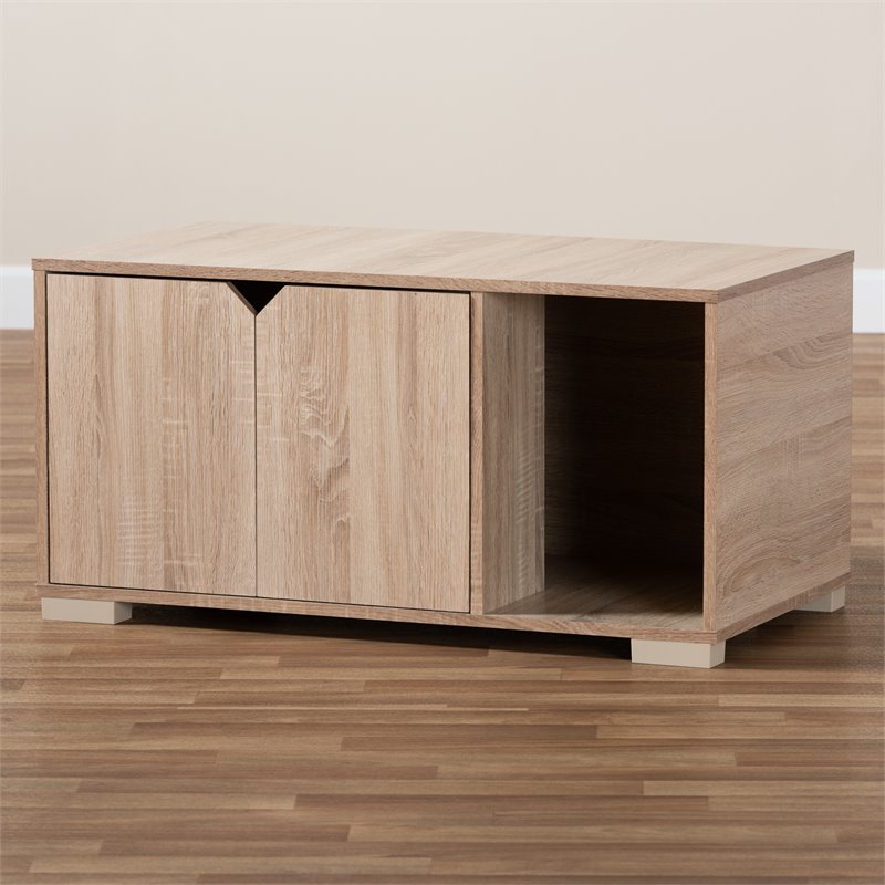 Baxton Studio Jasper Oak Finished 2-Door Wood Cat House