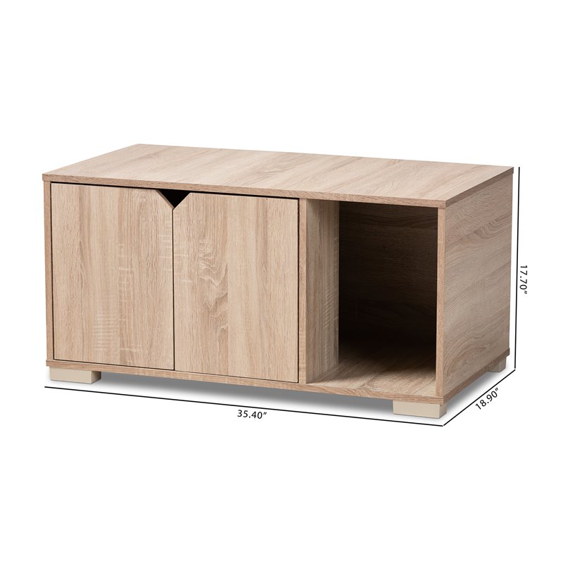 Baxton Studio Jasper Oak Finished 2-Door Wood Cat House