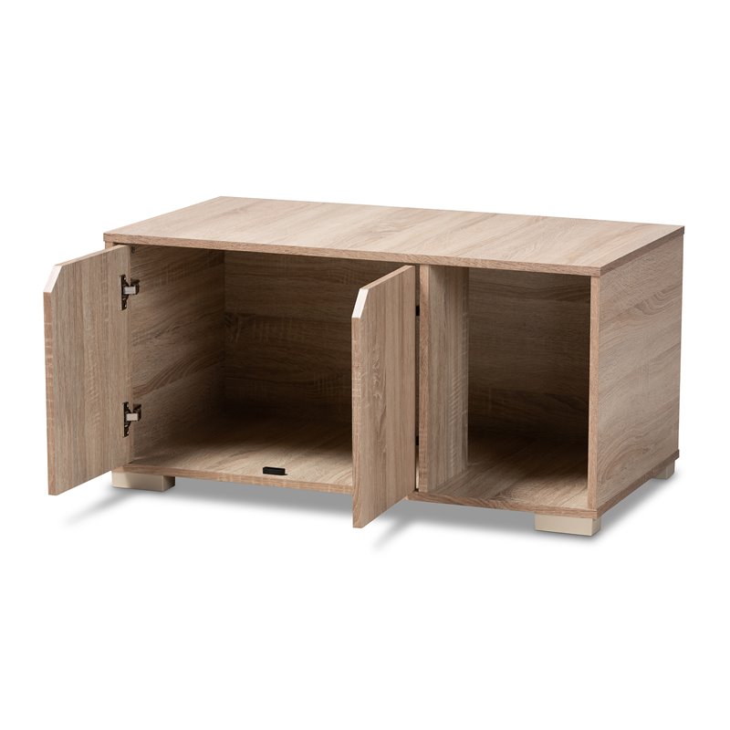 Baxton Studio Jasper Oak Finished 2-Door Wood Cat House