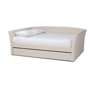 baxton studio delora queen size beige upholstered daybed with trundle