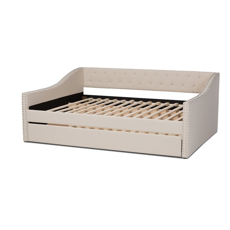 Baxton Studio Haylie Beige Upholstered Full Size Daybed with Trundle
