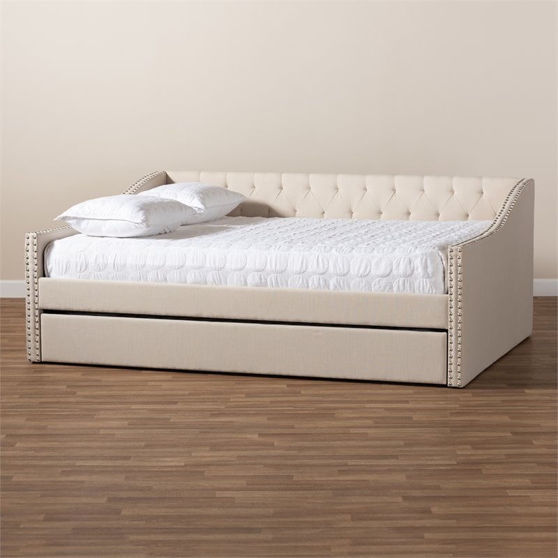 Baxton Studio Haylie Beige Upholstered Full Size Daybed with Trundle