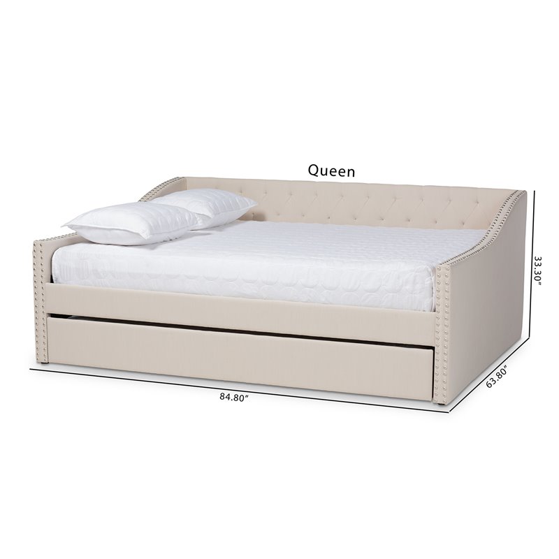 Baxton Studio Haylie Queen Size Beige Upholstered Daybed with Trundle