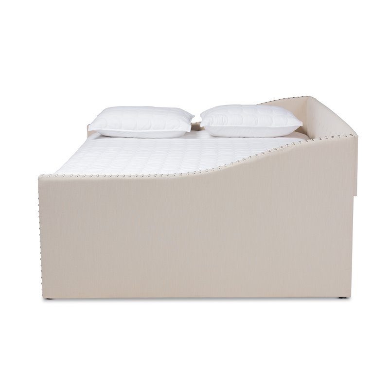 Baxton Studio Haylie Queen Size Beige Upholstered Daybed with Trundle