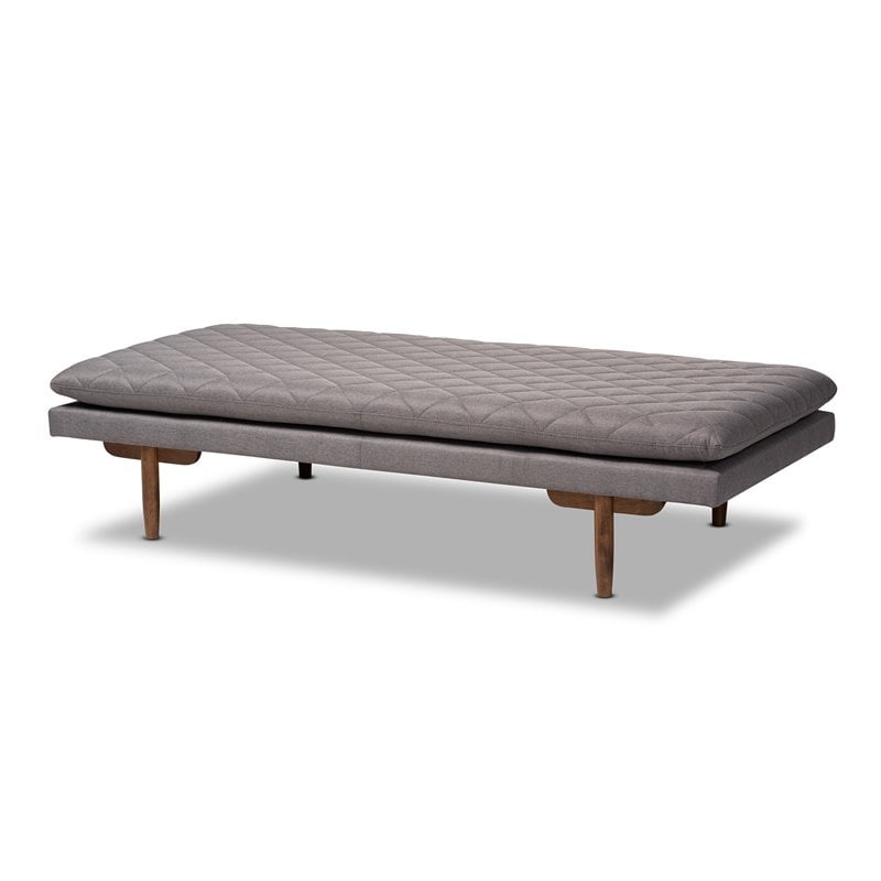 Baxton Studio Marit Grey Upholstered Walnut Wood Daybed