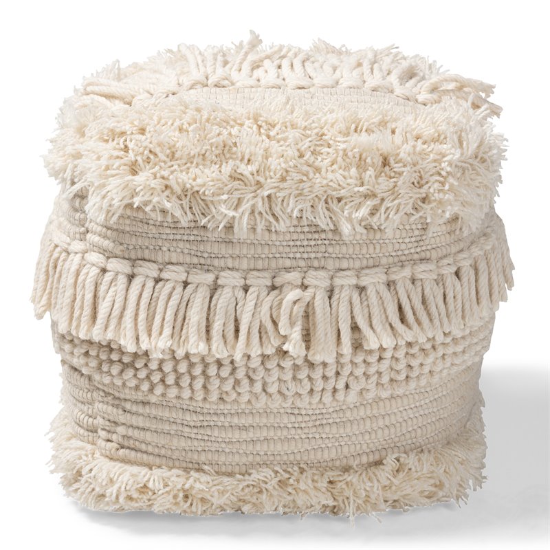 Baxton Studio Bartow Beige Handwoven Cotton Pouf Ottoman