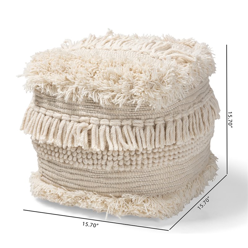 Baxton Studio Bartow Beige Handwoven Cotton Pouf Ottoman