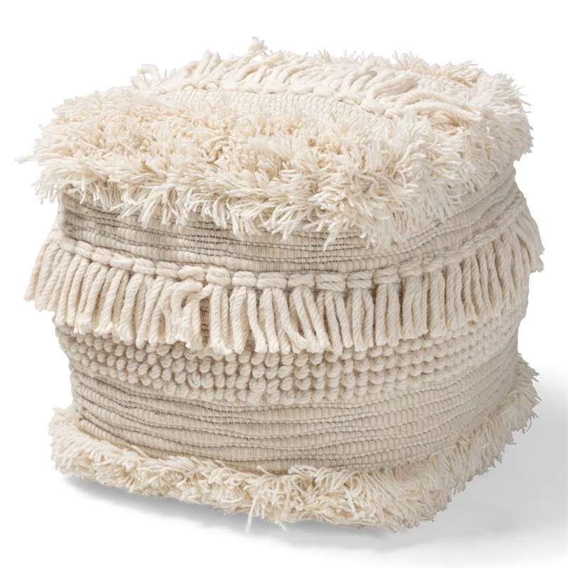 Baxton Studio Bartow Beige Handwoven Cotton Pouf Ottoman
