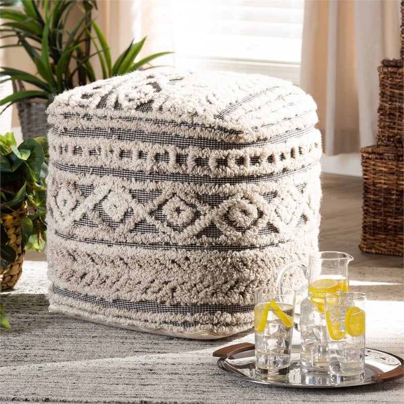 Baxton Studio Cronin Beige and Brown Handwoven Hemp Pouf Ottoman