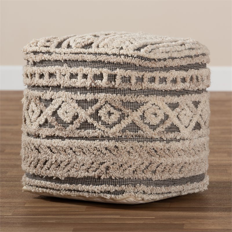 Baxton Studio Cronin Beige and Brown Handwoven Hemp Pouf Ottoman