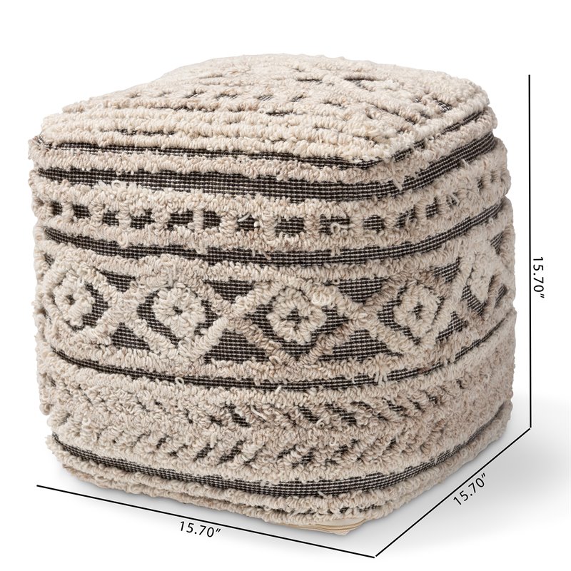 Baxton Studio Cronin Beige and Brown Handwoven Hemp Pouf Ottoman