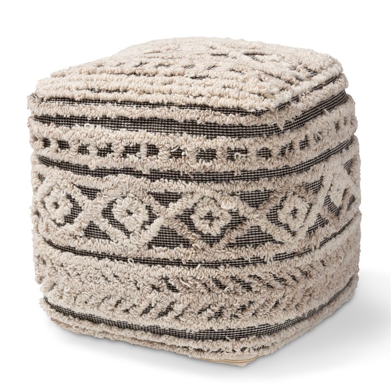 Baxton Studio Cronin Beige and Brown Handwoven Hemp Pouf Ottoman
