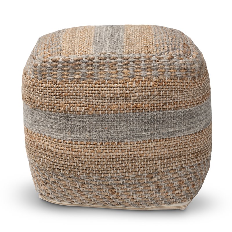 Baxton Studio Grange Natural and Grey Handwoven Hemp Pouf Ottoman