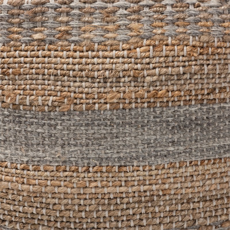 Baxton Studio Grange Natural and Grey Handwoven Hemp Pouf Ottoman