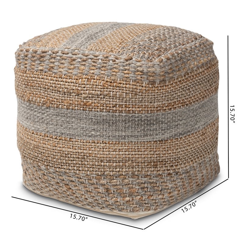 Baxton Studio Grange Natural and Grey Handwoven Hemp Pouf Ottoman
