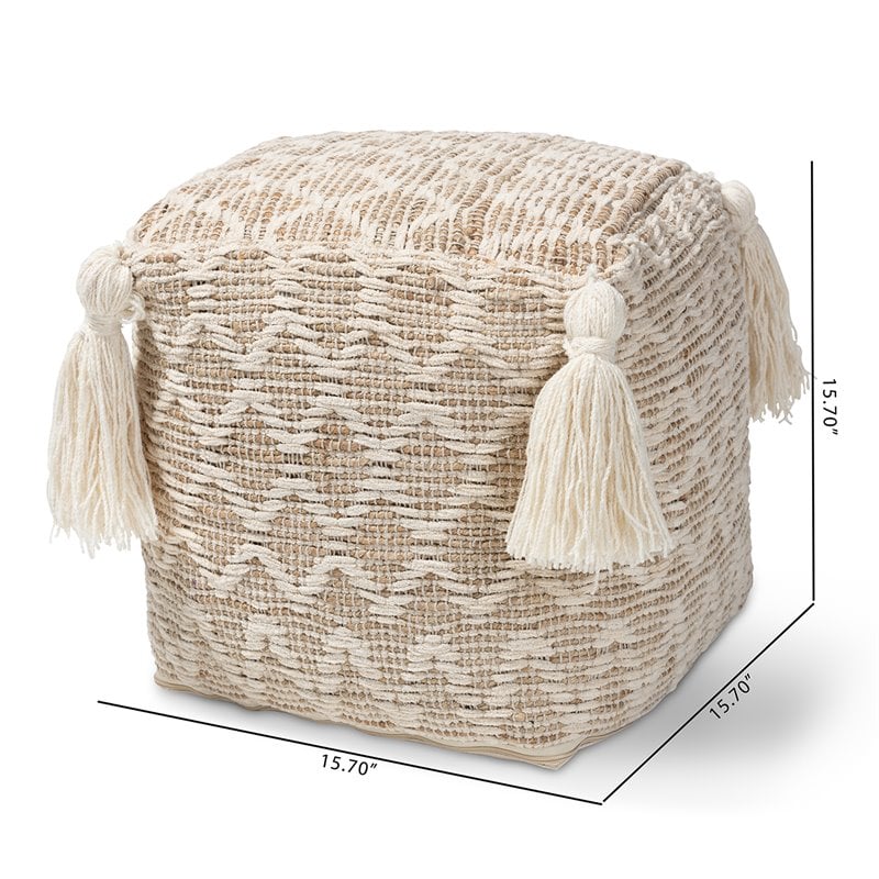 Baxton Studio Noland Natural and Ivory Handwoven Cotton and Hemp Pouf Ottoman