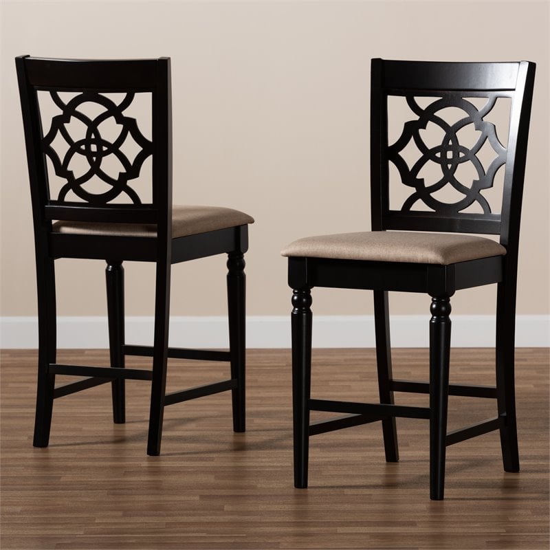 Set of 2 Baxton Studio Arden Sand Upholstered Wood Counter Stools