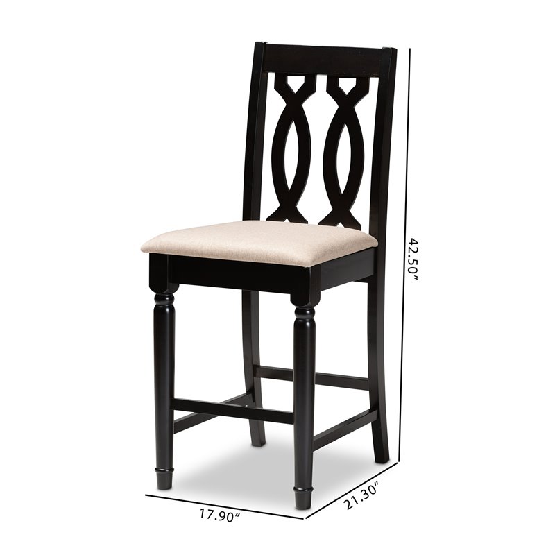 Set of 2 Baxton Studio Darcie Sand Upholstered Wood Counter stools