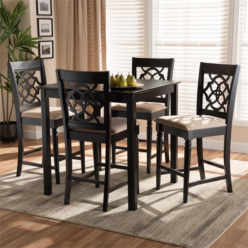 Baxton Studio Arden Sand Upholstered Espresso 5-piece Wood Pub Set