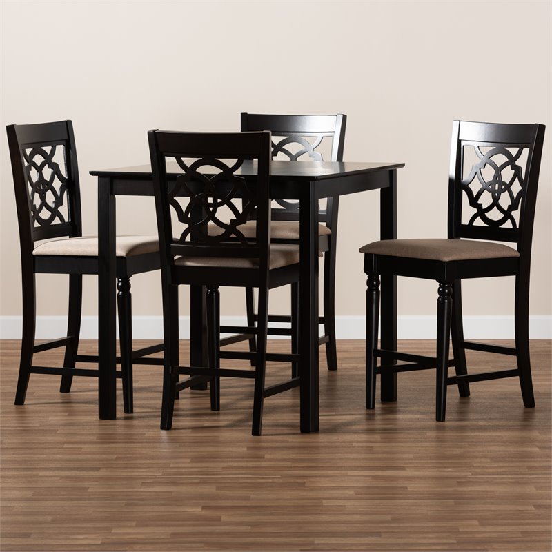 Baxton Studio Arden Sand Upholstered Espresso 5-piece Wood Pub Set