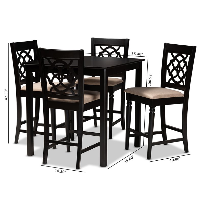 Baxton Studio Arden Sand Upholstered Espresso 5-piece Wood Pub Set